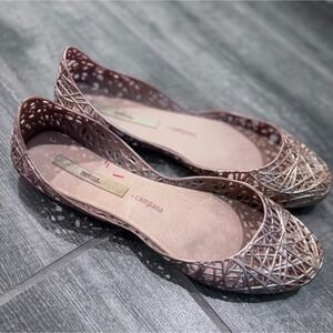 Melissa Campana Ballet Flats Womens Papel‎ Gold Jelly Shoes Size 7